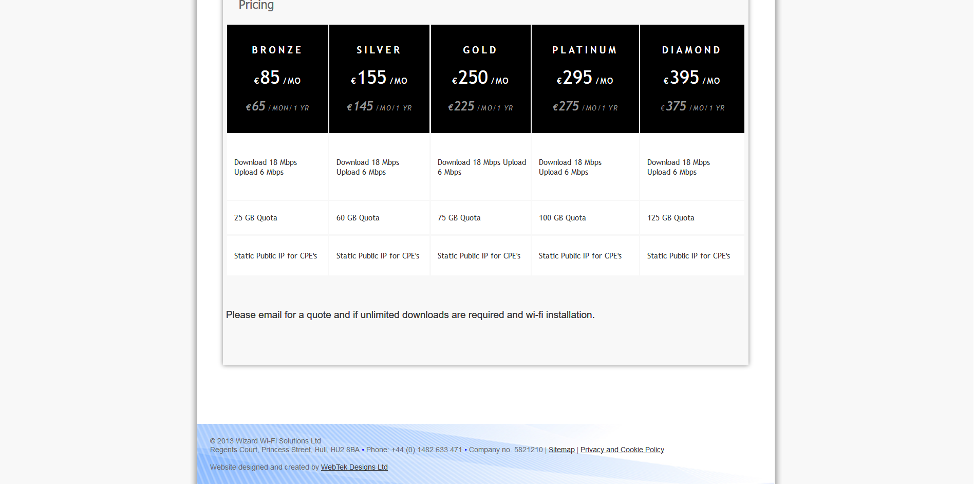 Sample of the design work on the Wizard Wifi Solutions website